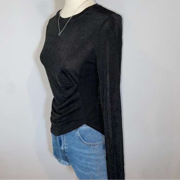 Allie Rose black sheer ruched front side long sleeve mesh top Size Small - Picture 9 of 13